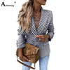Women Casual Blazers Lapel Collar Jackets Sexy Female Clothing 2023 Spring Vintage Houndstooth Top Outerwear Ladies Skinny Coats