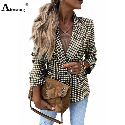 Women Casual Blazers Lapel Collar Jackets Sexy Female Clothing 2023 Spring Vintage Houndstooth Top Outerwear Ladies Skinny Coats