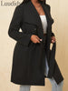 Women Casual Double Breasted Pockets Blazer Coat With Waist Belt