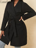 Women Casual Double Breasted Pockets Blazer Coat With Waist Belt