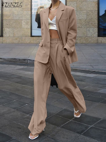 Women Casual Elegant Office Matching Sets 2023 Stylish Solid Pant Sets ZANZEA Vintage 2PCS Thin Blazer Slim Trouser Work Suits