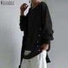 Women Casual Long Sleeve Hollow Out Blouse ZANZEA Vintage O Neck Hoodies 2022 Autumn Loose Button Sweatshirt  Irregular Pullover