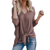 Women Casual Long Sleeve V Neck Loose Blouse Women Front Tie Tunic Tops Autumn And Spring Knit Wear Female Shirt Tops blusas