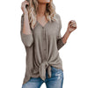Women Casual Long Sleeve V Neck Loose Blouse Women Front Tie Tunic Tops Autumn And Spring Knit Wear Female Shirt Tops blusas