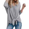 Women Casual Long Sleeve V Neck Loose Blouse Women Front Tie Tunic Tops Autumn And Spring Knit Wear Female Shirt Tops blusas