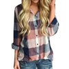 Women Casual Matching Color Long Sleeve Button Loose Plaid Shirt Blouse Top Casual New Arrival