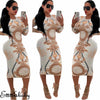 Women Casual O-neck Print Long Sleeve Bodycon Party Long Dress Ladies Sexy Striped Clubwear Dresses