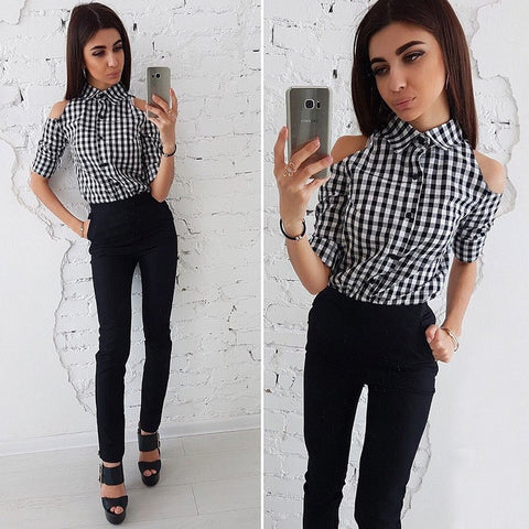 Women Casual Off Shoulder Blue Striped Blouse Long Sleeve Turn Down Collar Shirt 2022 Autumn New Fashion Women Tops And Blouses