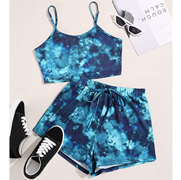 Women Casual Pajama Set Summer Style Women Sleepwear Velvet Babydoll Tie Dye Nightwear Sleepwear Homewear Short Set #YJ