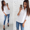 Women Casual Pockets Shirts Blouse Three Quarter Turn Down Collar Button Solid Blouses 2022 New Arrival Autumn Women Popular Top