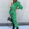 Women Casual Print Green Dress Long Sleeve Button Lace Up Female Midi Frocks Jumper Split Vestidos High Waist Woman Dresses 2022