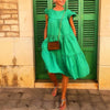 Women Casual Solid Color O Neck Ruffled Short Sleeve Large Hem A Line Midi Dress Women's Clothing Summer Dresses female vestidos