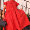 Women Casual Solid Color O Neck Ruffled Short Sleeve Large Hem A Line Midi Dress Women's Clothing Summer Dresses female vestidos