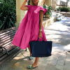 Women Casual Solid Color O Neck Ruffled Short Sleeve Large Hem A Line Midi Dress Women's Clothing Summer Dresses female vestidos
