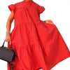 Women Casual Solid Color O Neck Ruffled Short Sleeve Large Hem A Line Midi Dress Women's Clothing Summer Dresses female vestidos