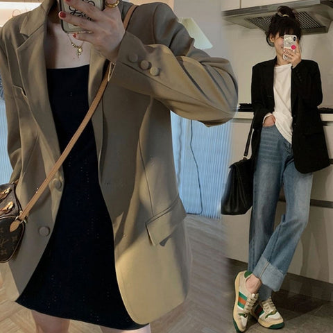 Women Casual Solid Colour Blazer Casual Style Long Sleeve Turn Down Collar Single Breasted Office Work Blazer
