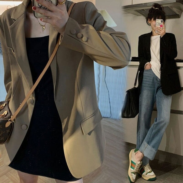 Women Casual Solid Colour Blazer Casual Style Long Sleeve Turn Down Collar Single Breasted Office Work Blazer