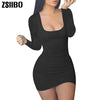 Women Casual Summer Autumn Long Sleeve Sleeveless Mini Size Vintage Sexy Clothing Bodycon Tank Club Dress Low Neck