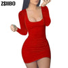 Women Casual Summer Autumn Long Sleeve Sleeveless Mini Size Vintage Sexy Clothing Bodycon Tank Club Dress Low Neck