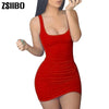 Women Casual Summer Autumn Long Sleeve Sleeveless Mini Size Vintage Sexy Clothing Bodycon Tank Club Dress Low Neck