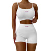 Women Casual Two-piece Clothes Set U-shaped Collar Sleeveless Crop Tops and Shorts Pink/ Black/ White 2023 Style