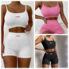 Women Casual Two-piece Clothes Set U-shaped Collar Sleeveless Crop Tops and Shorts Pink/ Black/ White 2023 Style