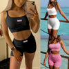 Women Casual Two-piece Clothes Set U-shaped Collar Sleeveless Crop Tops and Shorts Pink/ Black/ White 2023 Style