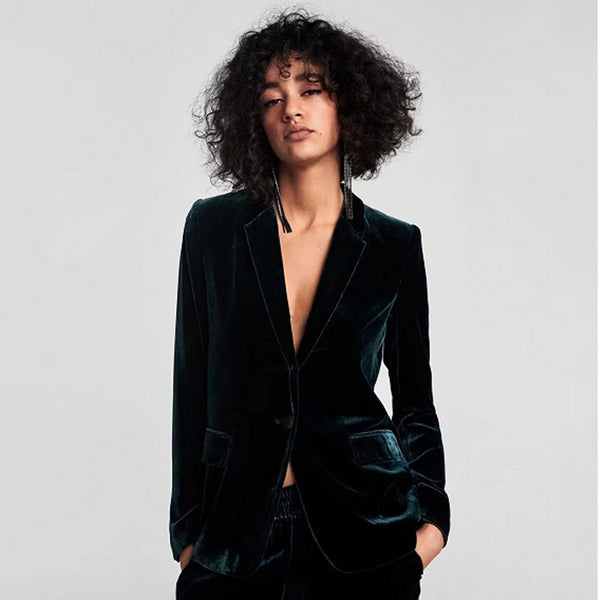 Women Casual Velvet Suit Jacket Dark Green Autumn Winter One Button Office Ladies Jacket Female Elegant Suit 2023 New