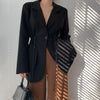 Women Chic Black Blazer Casual Drawstring Single Button Office Ladies Pockets Suit Jacket Female 2022 Spring Blazers
