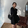 Women Chic Black Blazer Casual Drawstring Single Button Office Ladies Pockets Suit Jacket Female 2022 Spring Blazers