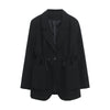 Women Chic Black Blazer Casual Drawstring Single Button Office Ladies Pockets Suit Jacket Female 2022 Spring Blazers