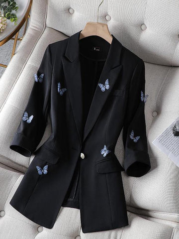 Women Chic Elegant Office Lady Single Button Blazer Vintage Coat Jackets Blazers Long Sleeve Ladies Outerwear Tops
