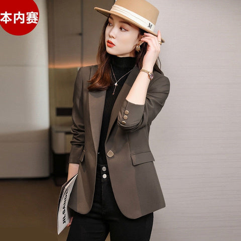 Women Chic Office Lady Double Breasted Blazer Vintage Coat Notched Collar Long Sleeve Ladies Outerwear Stylish Tops