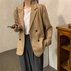 Women Chic Office Lady Double Breasted Blazer Vintage Coat Notched Collar Long Sleeve Ladies Outerwear Stylish Tops