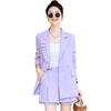 Women Chic Office Lady Double Breasted Ruffled Beads Blazer Vintage Coat Notched And Pleated Mini Skirt Culottes Suits