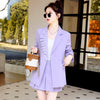Women Chic Office Lady Double Breasted Ruffled Beads Blazer Vintage Coat Notched And Pleated Mini Skirt Culottes Suits