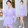 Women Chic Office Lady Double Breasted Ruffled Beads Blazer Vintage Coat Notched And Pleated Mini Skirt Culottes Suits