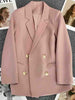 Women Chic Office Lady Pink Blazer Loose Jacket Lapel  Long Sleeve Suit Coat Double Breasted Ladies Casual Tops
