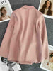 Women Chic Office Lady Pink Blazer Loose Jacket Lapel  Long Sleeve Suit Coat Double Breasted Ladies Casual Tops