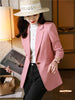 Women Chic Office Lady Pink Blazer Notched Collar Vintage Coat Long Sleeve Ladies Outerwear Stylish Tops Pockets Jackets Femme