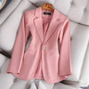 Women Chic Office Lady Pink Blazer Notched Collar Vintage Coat Long Sleeve Ladies Outerwear Stylish Tops Pockets Jackets Femme