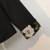 Women Chic Office Lady Single Button Blazer Coat Floral Printing Notched Collar Long Sleeve Black Outerwear Stylish Tops