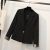 Women Chic Office Lady Single Button Blazer Coat Floral Printing Notched Collar Long Sleeve Black Outerwear Stylish Tops