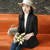 Women Chic Office Lady Single button Blazer Vintage Coat Notched Collar Long Sleeve Ladies Outerwear Stylish Blue Tops