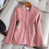 Women Chic Office Lady Single button Blazer Vintage Coat Notched Collar Long Sleeve Ladies Outerwear Stylish Blue Tops