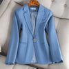 Women Chic Office Lady Single button Blazer Vintage Coat Notched Collar Long Sleeve Ladies Outerwear Stylish Blue Tops