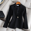 Women Chic Office Lady Single button Blazer Vintage Coat Notched Collar Long Sleeve Ladies Outerwear Stylish Blue Tops