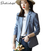 Women Chic Office Lady Single button Blazer Vintage Coat Notched Collar Long Sleeve Ladies Outerwear Stylish Blue Tops