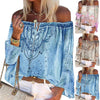 Women Chiffon Blouse Long Sleeve Off Shoulder Floral Print Hollow Out Lace Up Tops Shirts Female Blouses Sexy Casual Tops