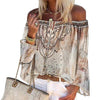 Women Chiffon Blouse Long Sleeve Off Shoulder Floral Print Hollow Out Lace Up Tops Shirts Female Blouses Sexy Casual Tops
